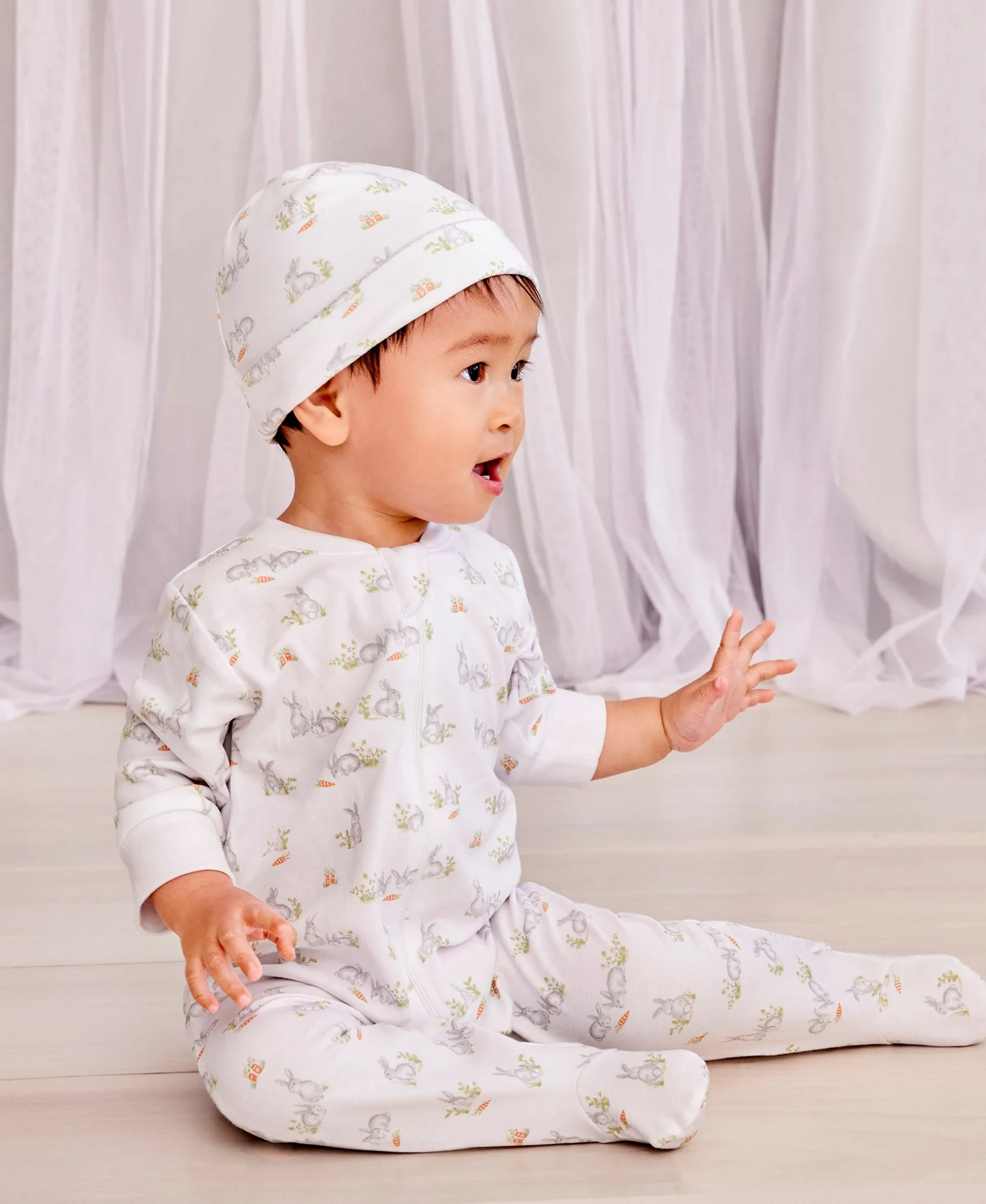 Baby Bunny Patch Silver Zip Footie