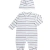 Blue Stripe Velour Footie & Hat Set