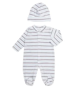Blue Stripe Velour Footie & Hat Set