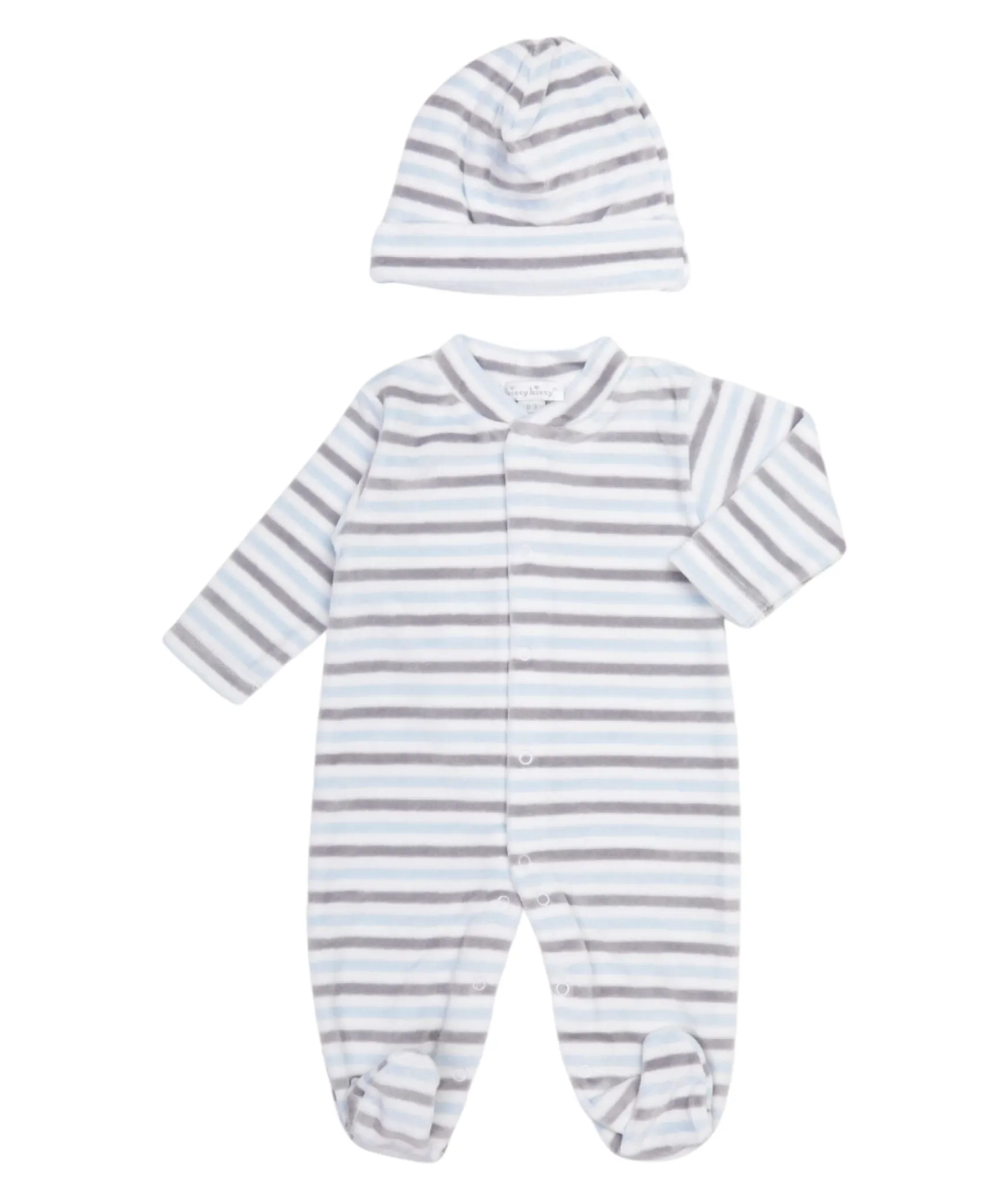 Blue Stripe Velour Footie & Hat Set