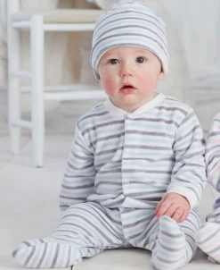 Blue Stripe Velour Footie & Hat Set