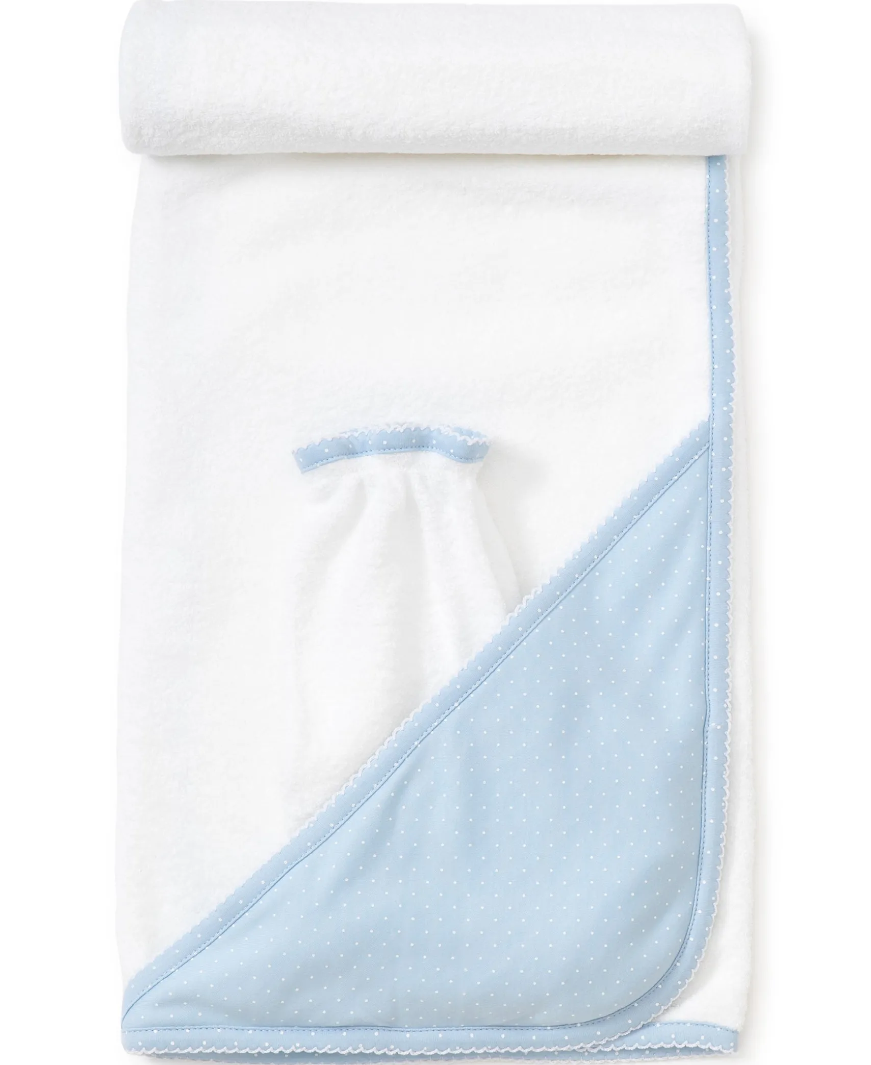 Blue/White New Kissy Dots Hooded Towel & Mitt Set