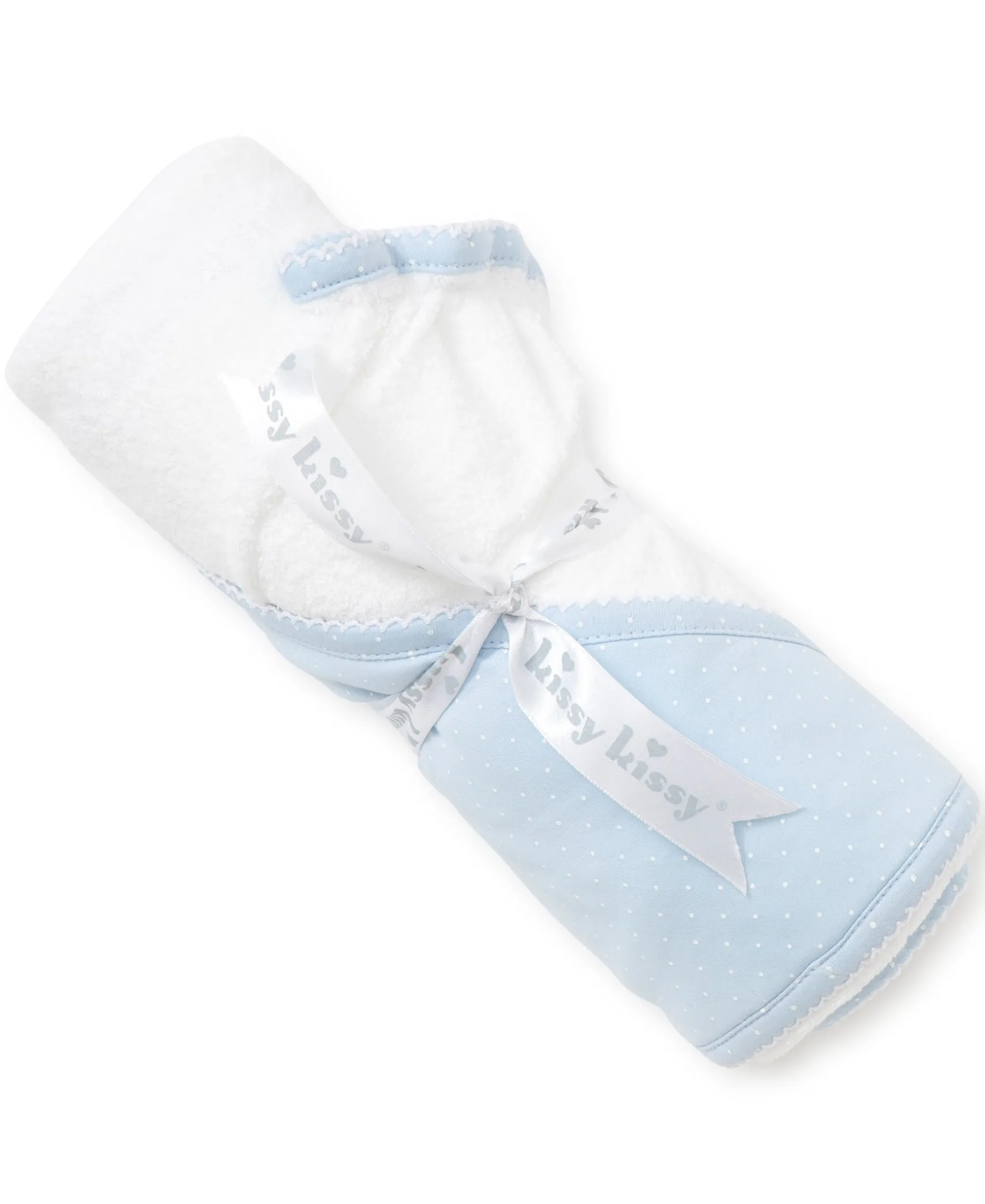 Blue/White New Kissy Dots Hooded Towel & Mitt Set