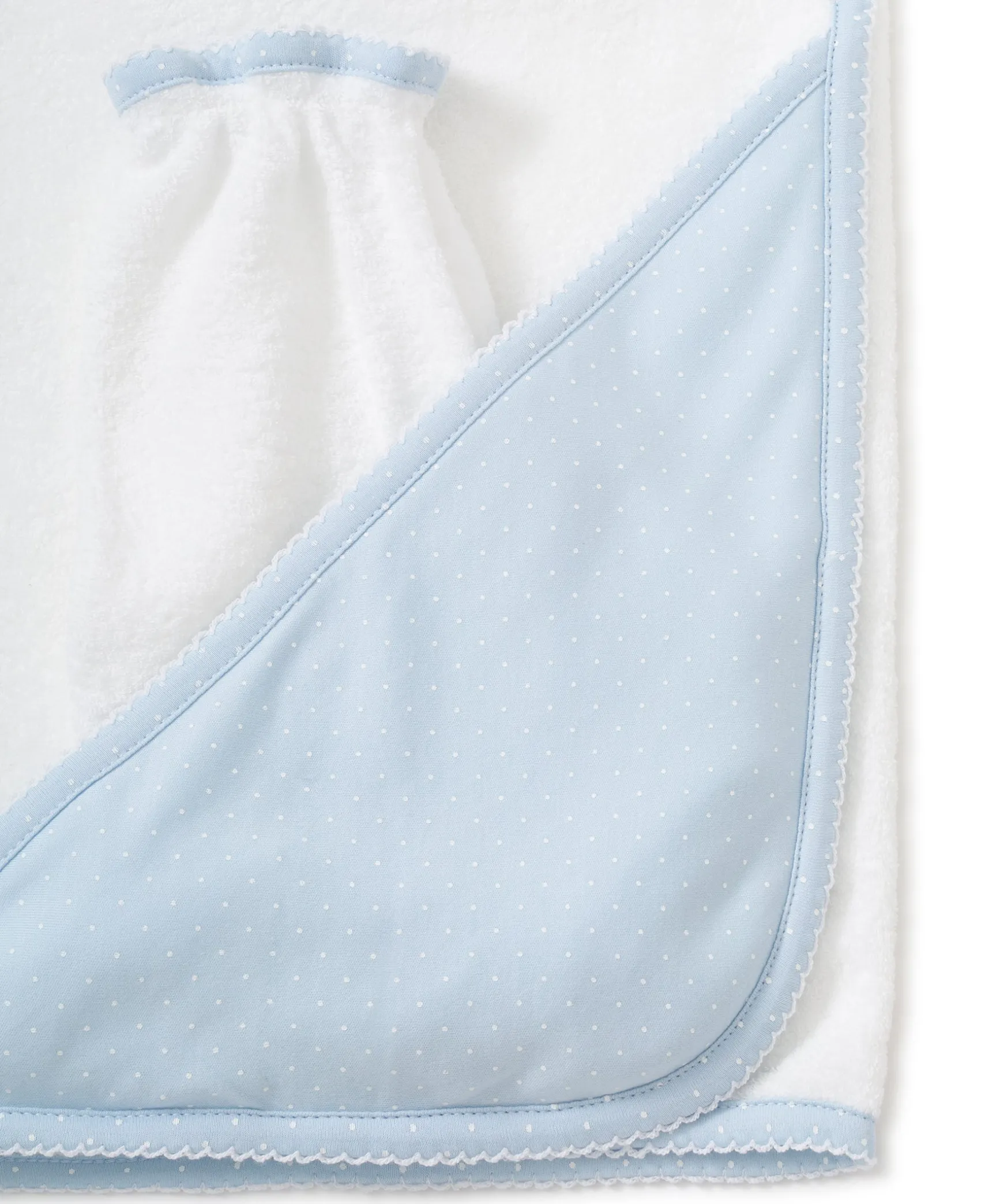 Blue/White New Kissy Dots Hooded Towel & Mitt Set