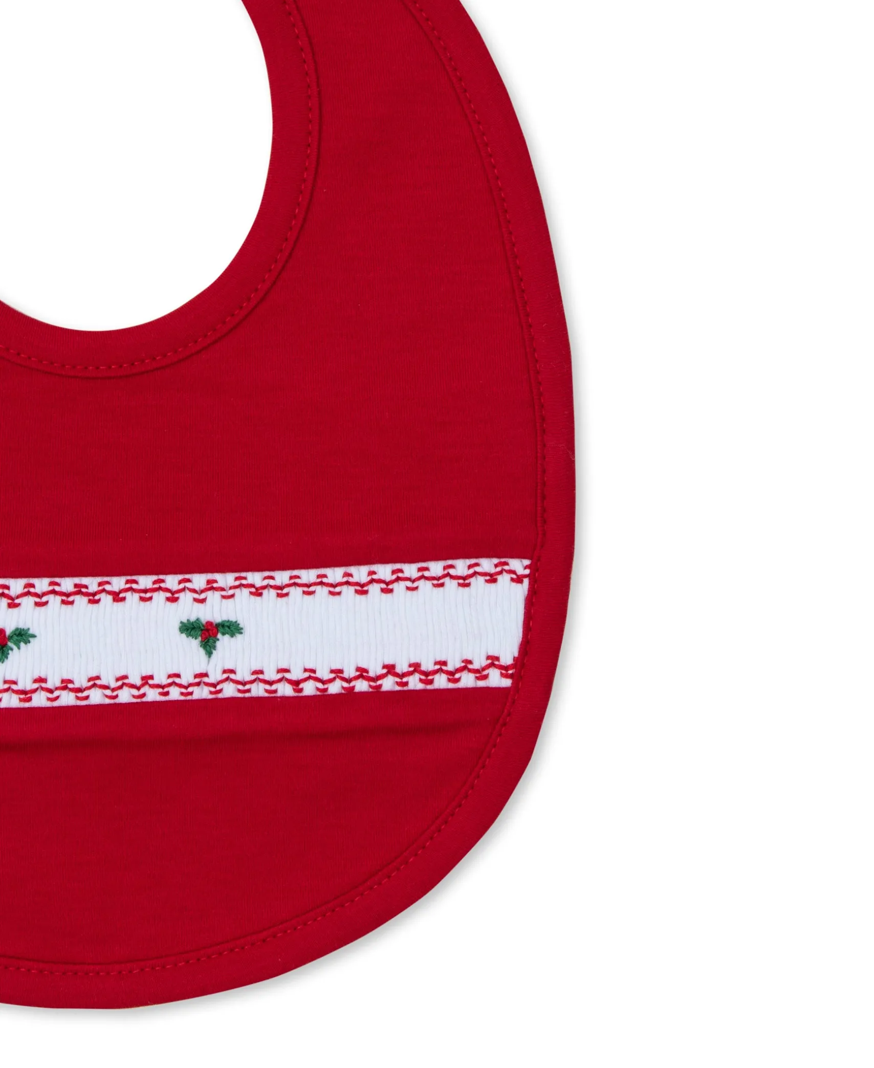 CLB Holiday Medley 24 Red Hand Smocked Mistletoe Bib