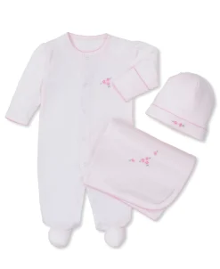 Footie, Hat, & Blanket Pink Floral Pointelle Bundle Set