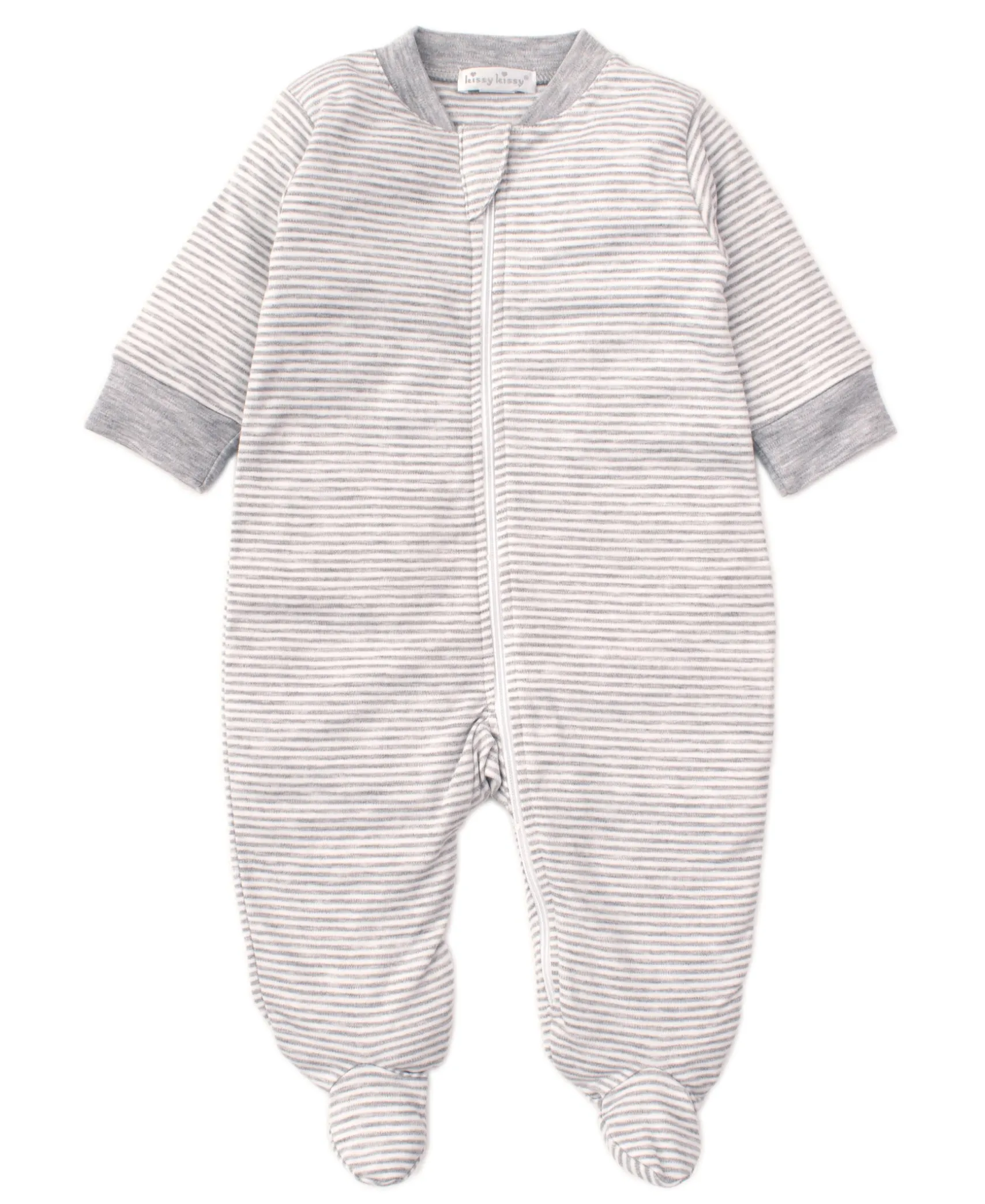 Gray Kissy Essentials Stripe Zip Footie