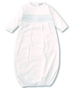 Hand Smocked CLB Charmed White/Blue Sack Gown