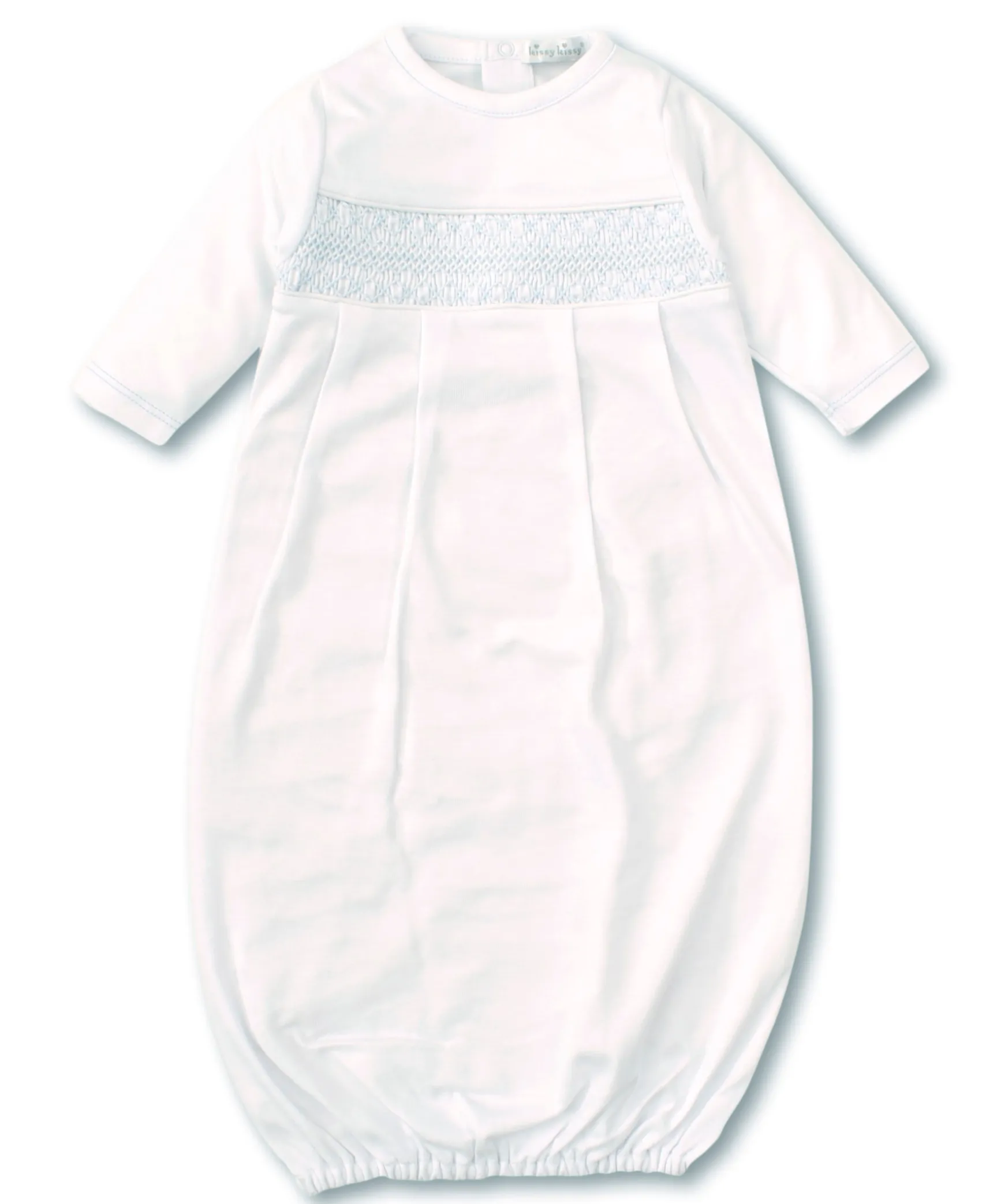 Hand Smocked CLB Charmed White/Blue Sack Gown