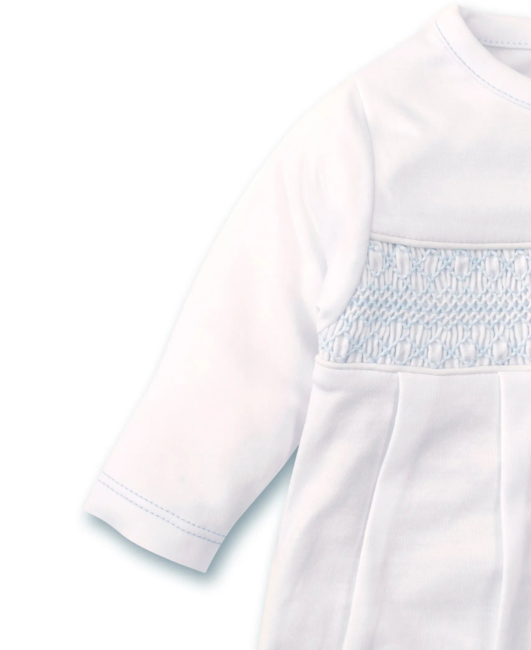 Hand Smocked CLB Charmed White/Blue Sack Gown