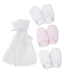 Kissy Dots 3 Pack Pink Mittens Set w/ Tulle Bag