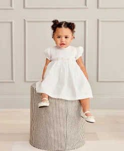 Kissy Elegance White Hand Smocked Woven Dress