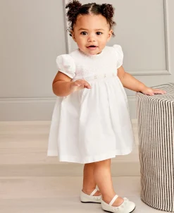 Kissy Elegance White Hand Smocked Woven Dress