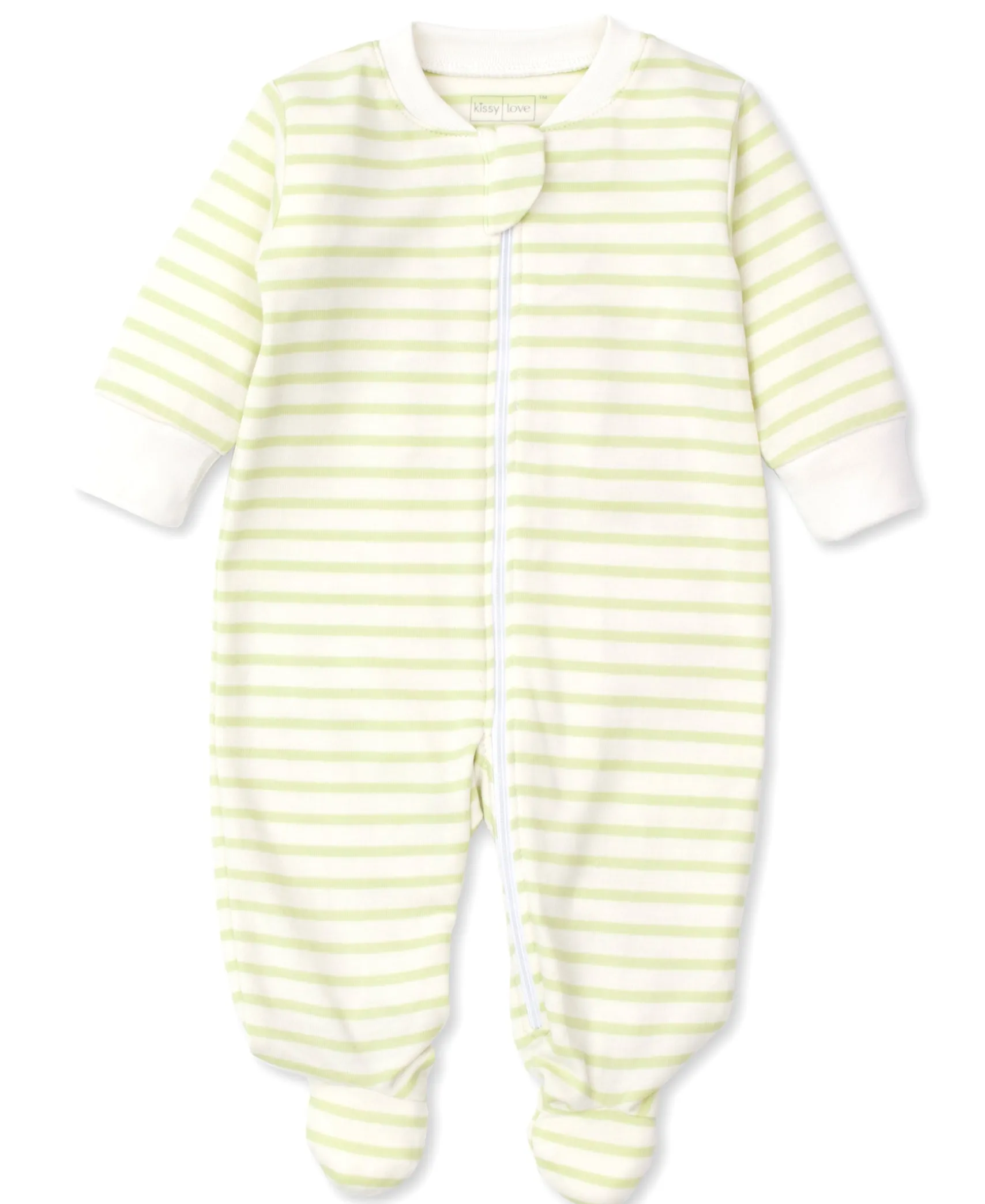 Kissy Love Basics Green Stripes Zip Footie