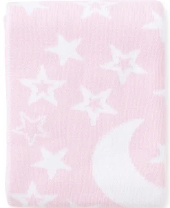 Pink Moon and Star Knit Novelty Blanket