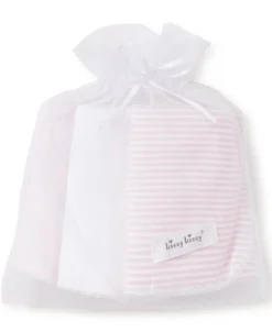 Pink Stripe 3 Pack Burp Set w/ Tulle Bag