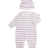 Pink Stripe Velour Footie & Hat Set