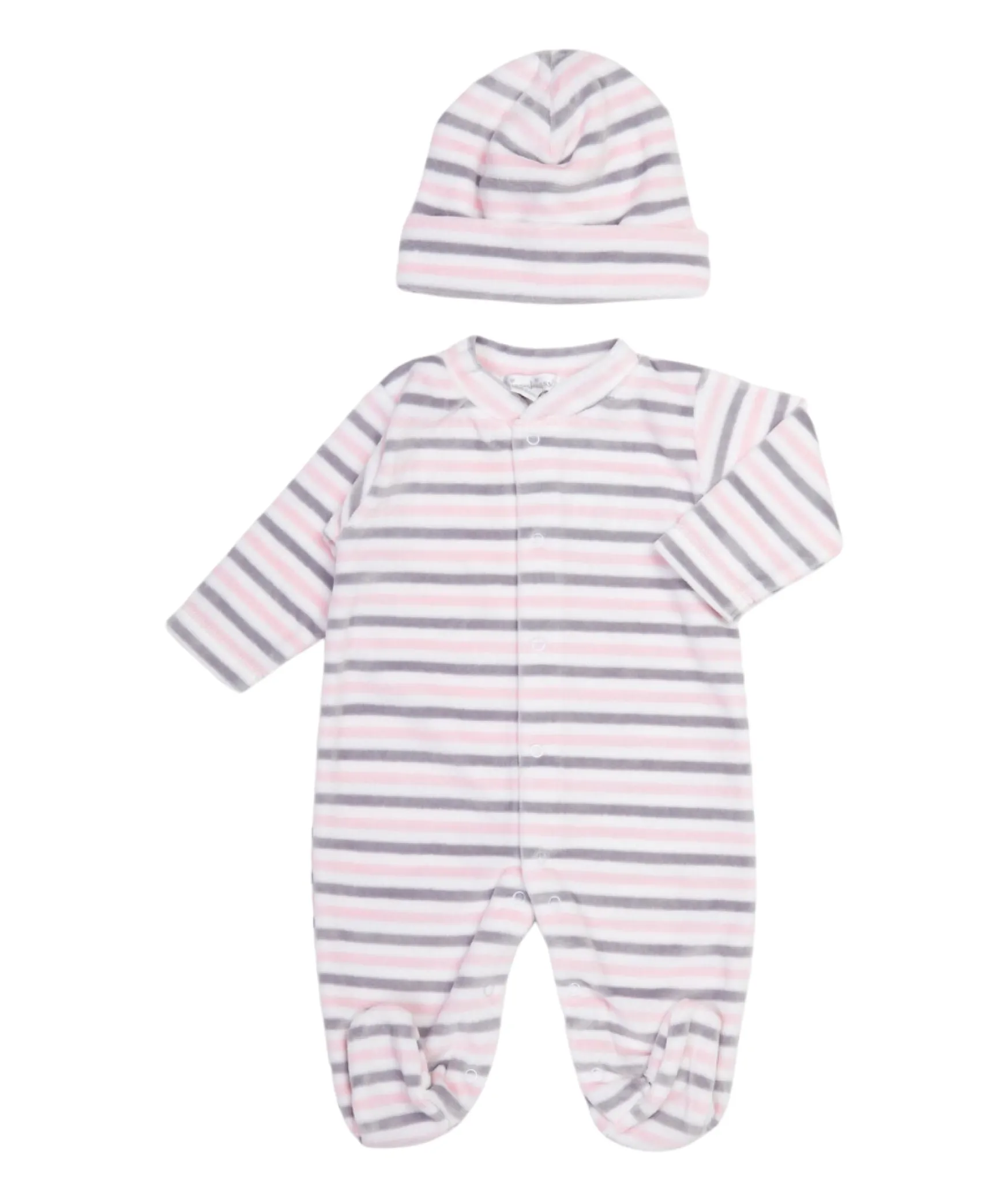 Pink Stripe Velour Footie & Hat Set