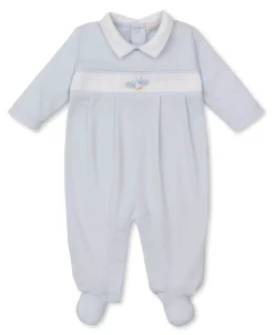 Premier Baby Bunny Patch Blue Hand Emb. Collar Footie