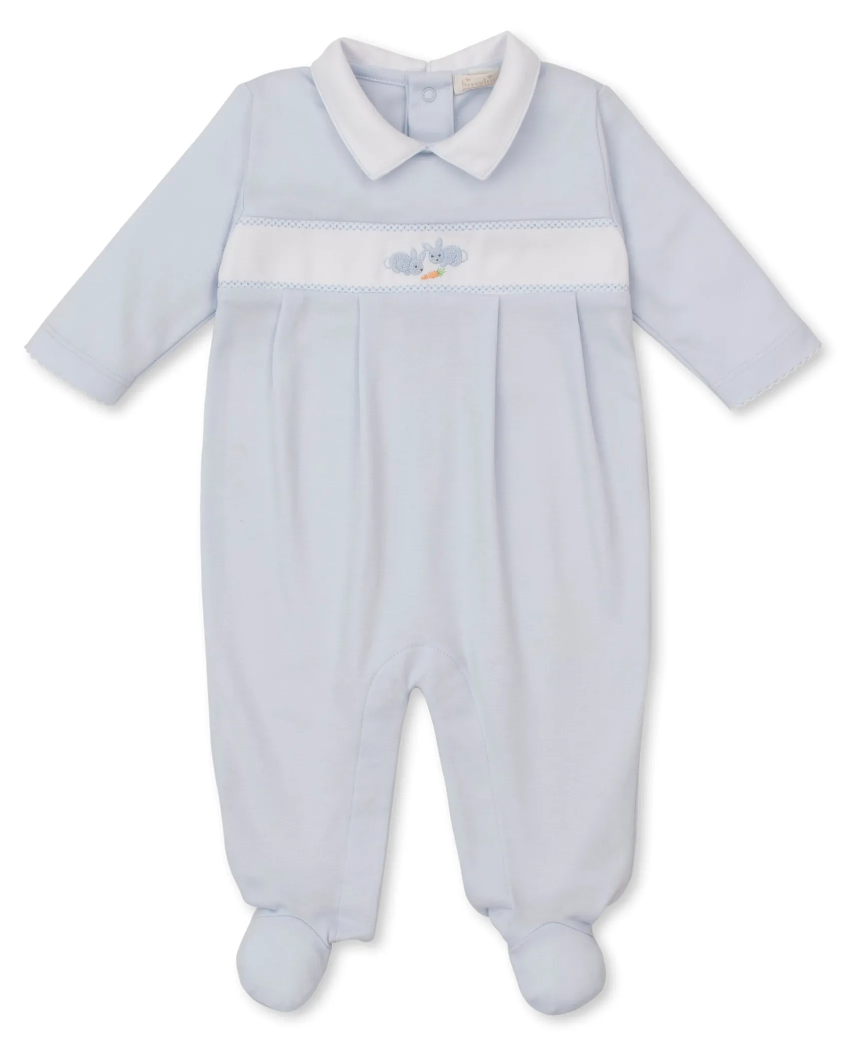 Premier Baby Bunny Patch Blue Hand Emb. Collar Footie