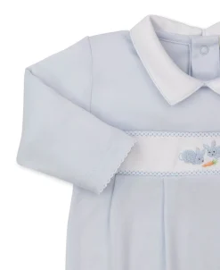 Premier Baby Bunny Patch Blue Hand Emb. Collar Footie