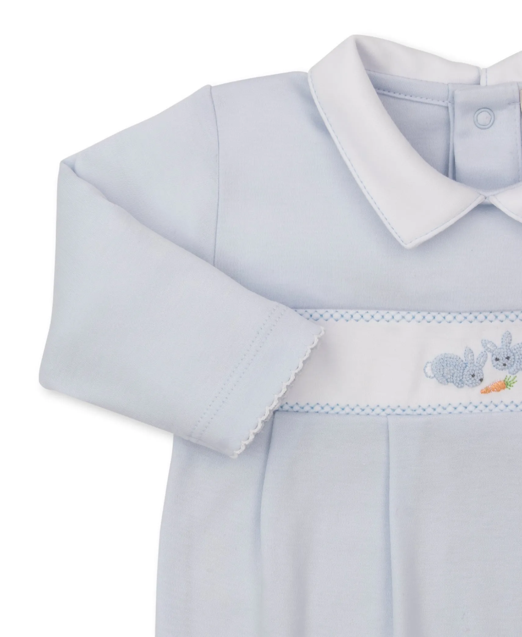 Premier Baby Bunny Patch Blue Hand Emb. Collar Footie