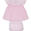 Premier Flowers & Vines Pink Hand Emb. Dress Set