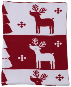 Red Reindeer Knit Novelty Blanket