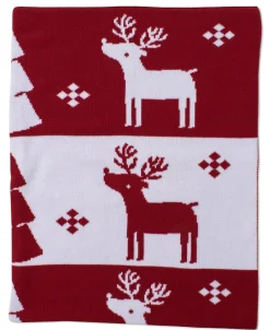 Red Reindeer Knit Novelty Blanket