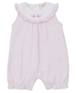 SCE Crabs & Whales Pink Hand Emb. Short Stripe Playsuit