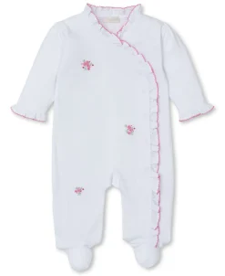 SCE Roses and Blooms White/Pink Hand Emb. Footie