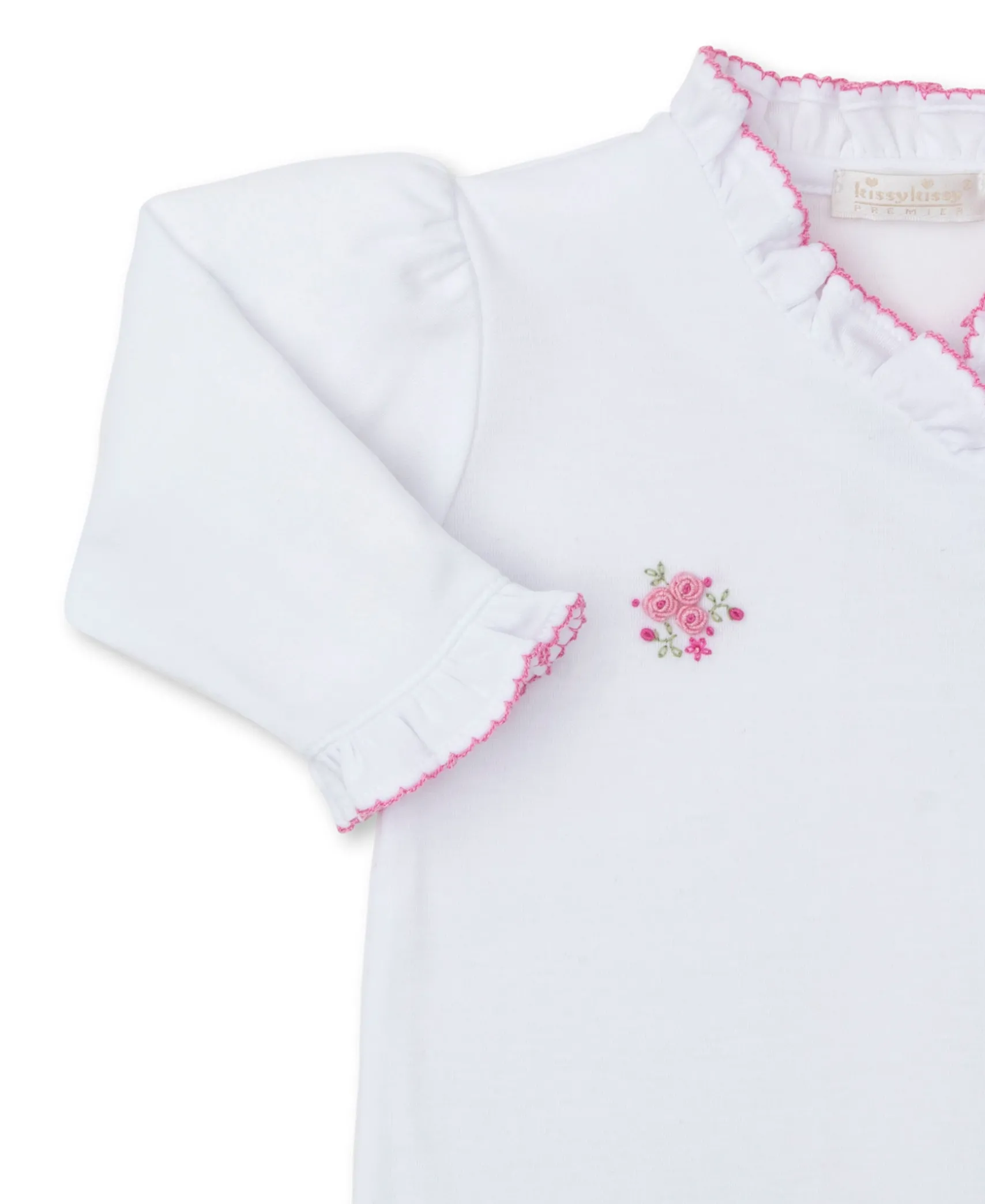 SCE Roses and Blooms White/Pink Hand Emb. Footie