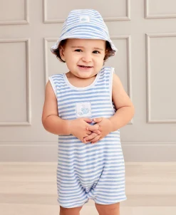 Whale Wonder Blue Stripe Terry Sleeveless Playsuit
