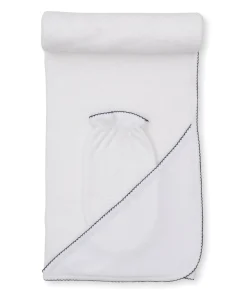 White/Navy Kissy Basics Hooded Towel & Mitt Set